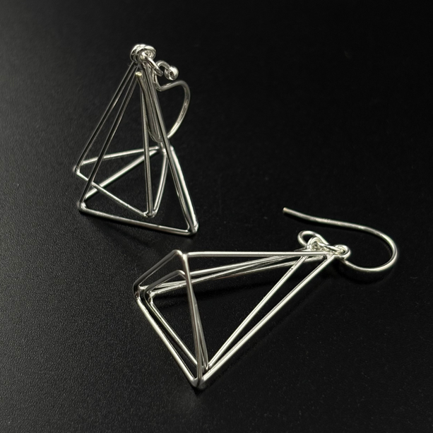 Silver Geometric Layered Drop Earrings | 925 Silver