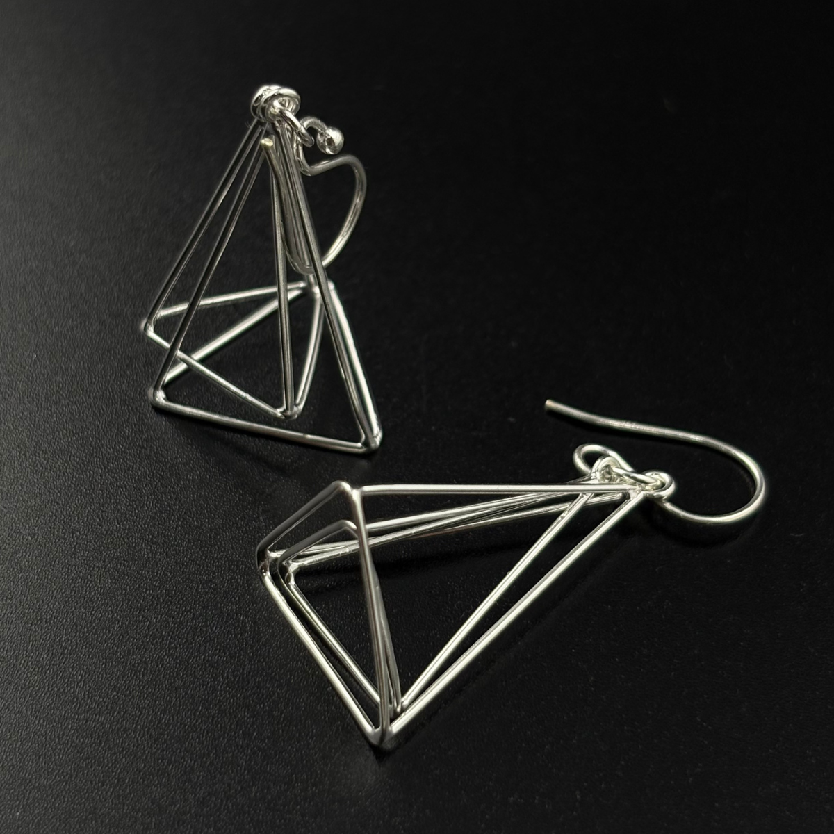 Silver Geometric Layered Drop Earrings | 925 Silver