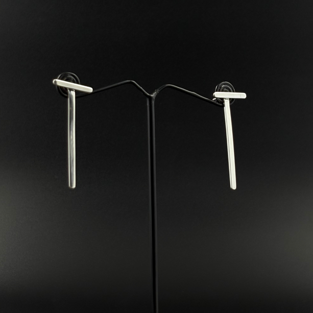Minimal Silver Bar Drop Earrings | 925 Silver
