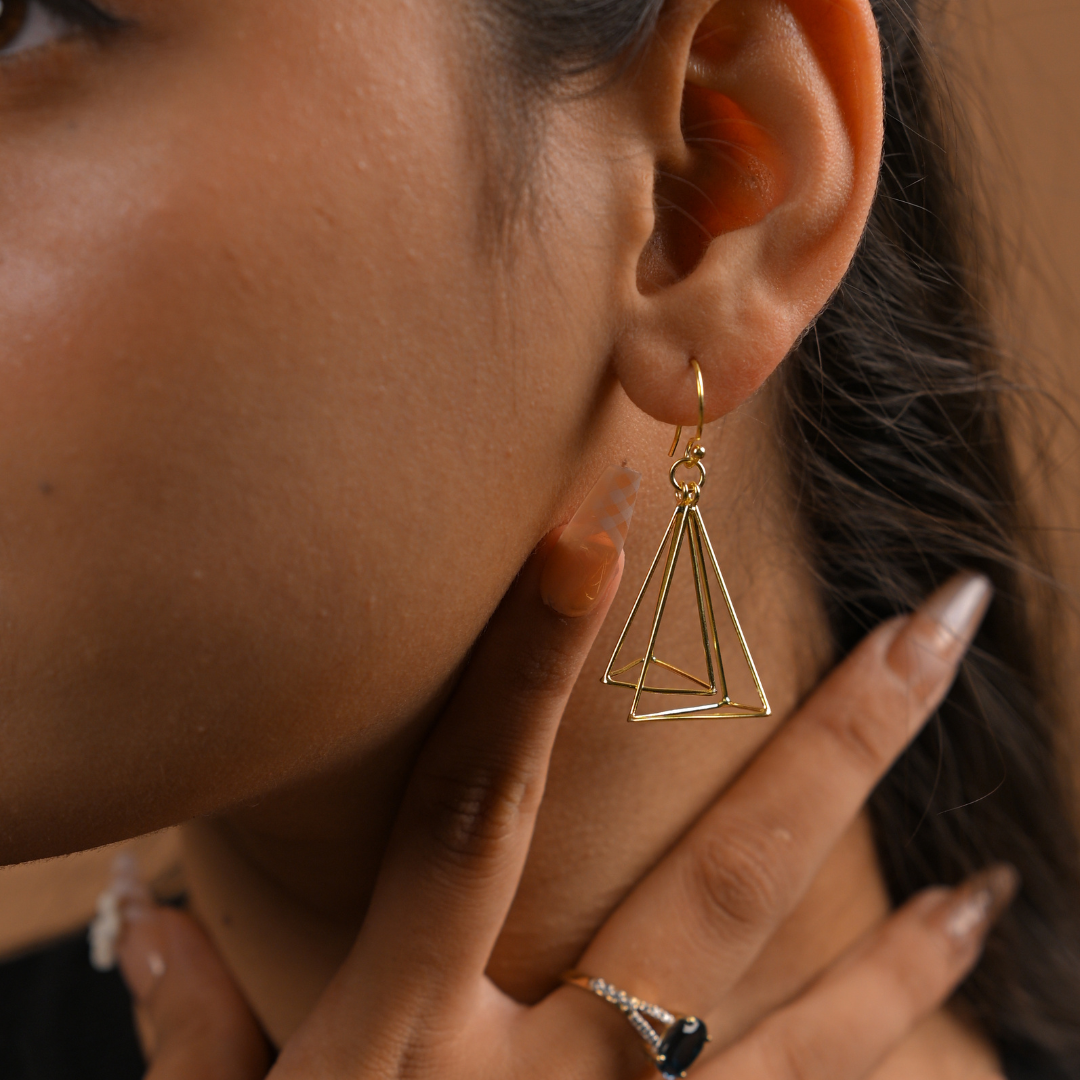 Golden Geometric Layered Drop Earrings | 925 Silver