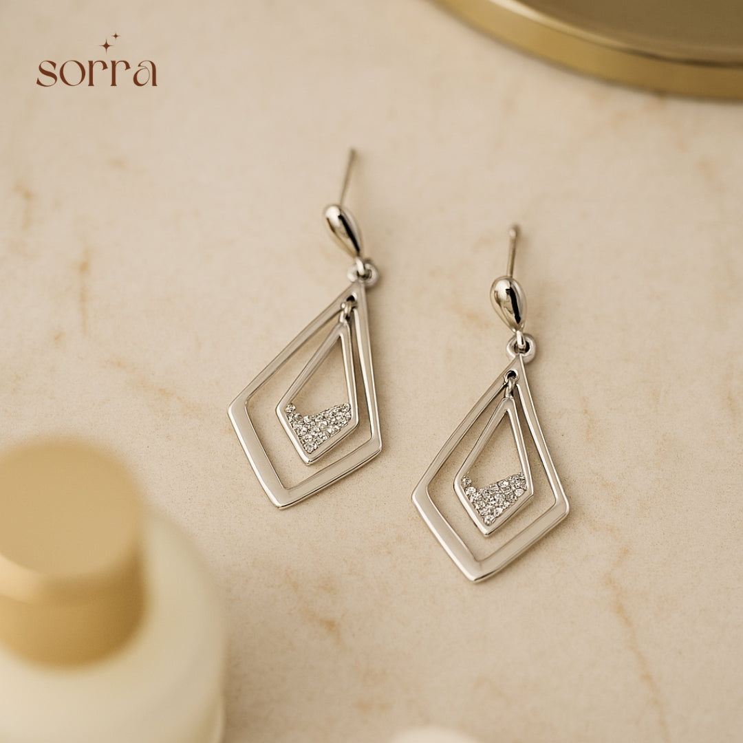 GeoFrame Sparkle Earrings | 925 Silver