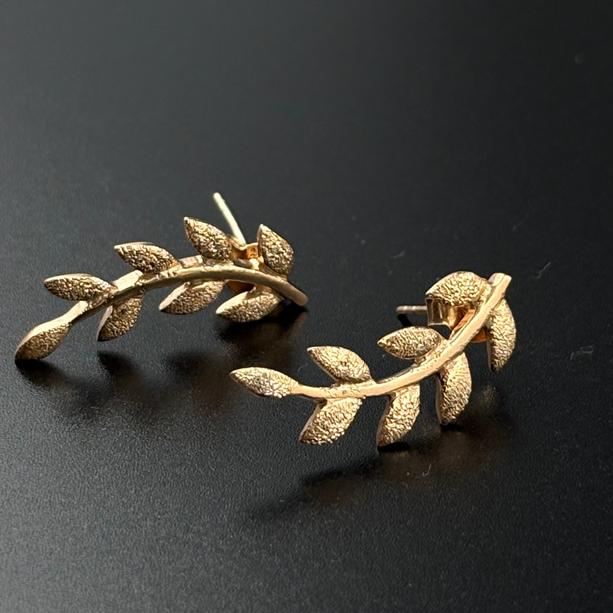 Golden Leaf Ear Climber Earrings | 925 Silver