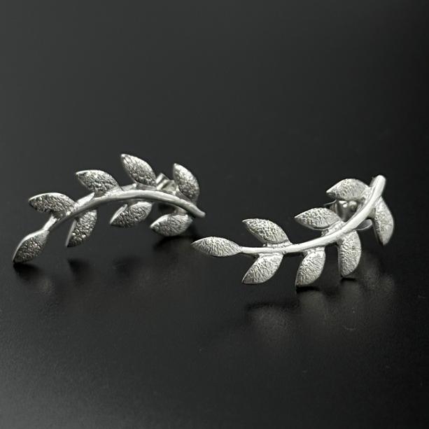 Silver Leaf Ear Climber Earrings | 925 Silver