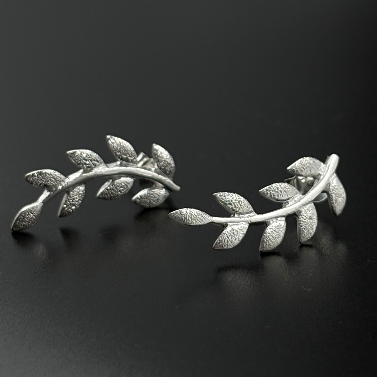 Silver Leaf Ear Climber Earrings | 925 Silver