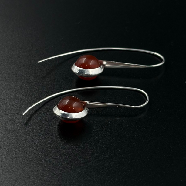 Silver Curve Drop Earrings – Red | 925 Silver