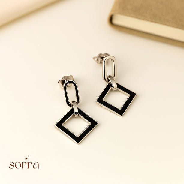 Black & Silver Geo Earrings | 925 Silver