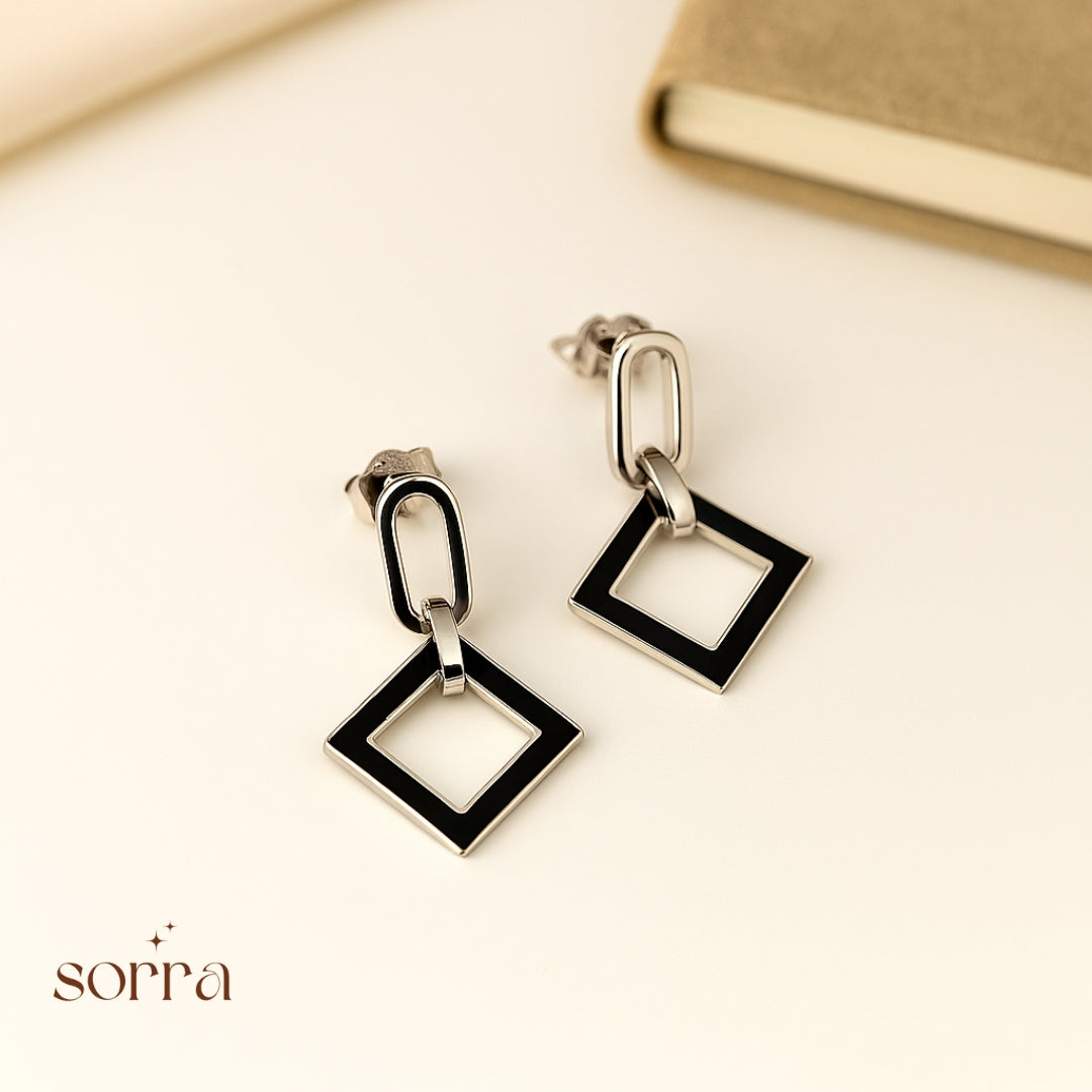 Black & Silver Geo Earrings | 925 Silver