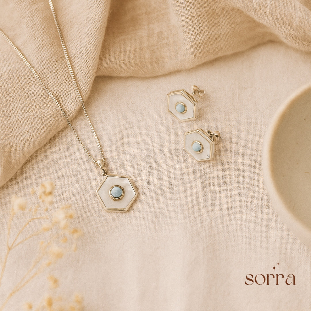 Aqua Hexa Silver Set | 925 Silver