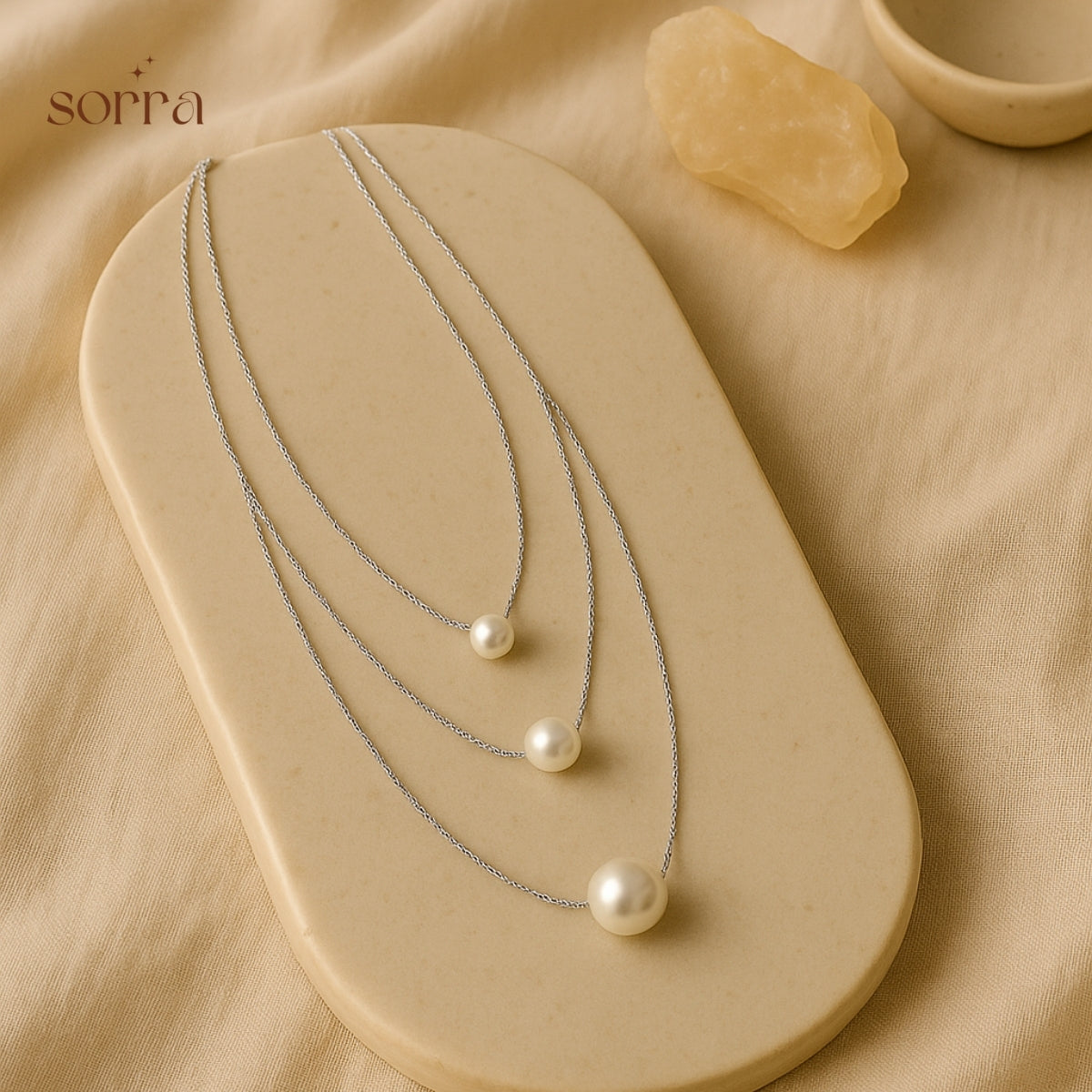 Trio Pearl Layered Necklace | 925 Silver