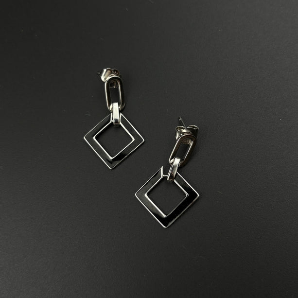 Black & Silver Geo Earrings | 925 Silver