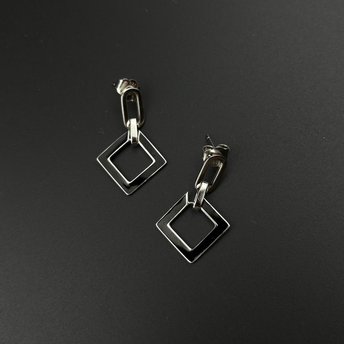 Black & Silver Geo Earrings | 925 Silver