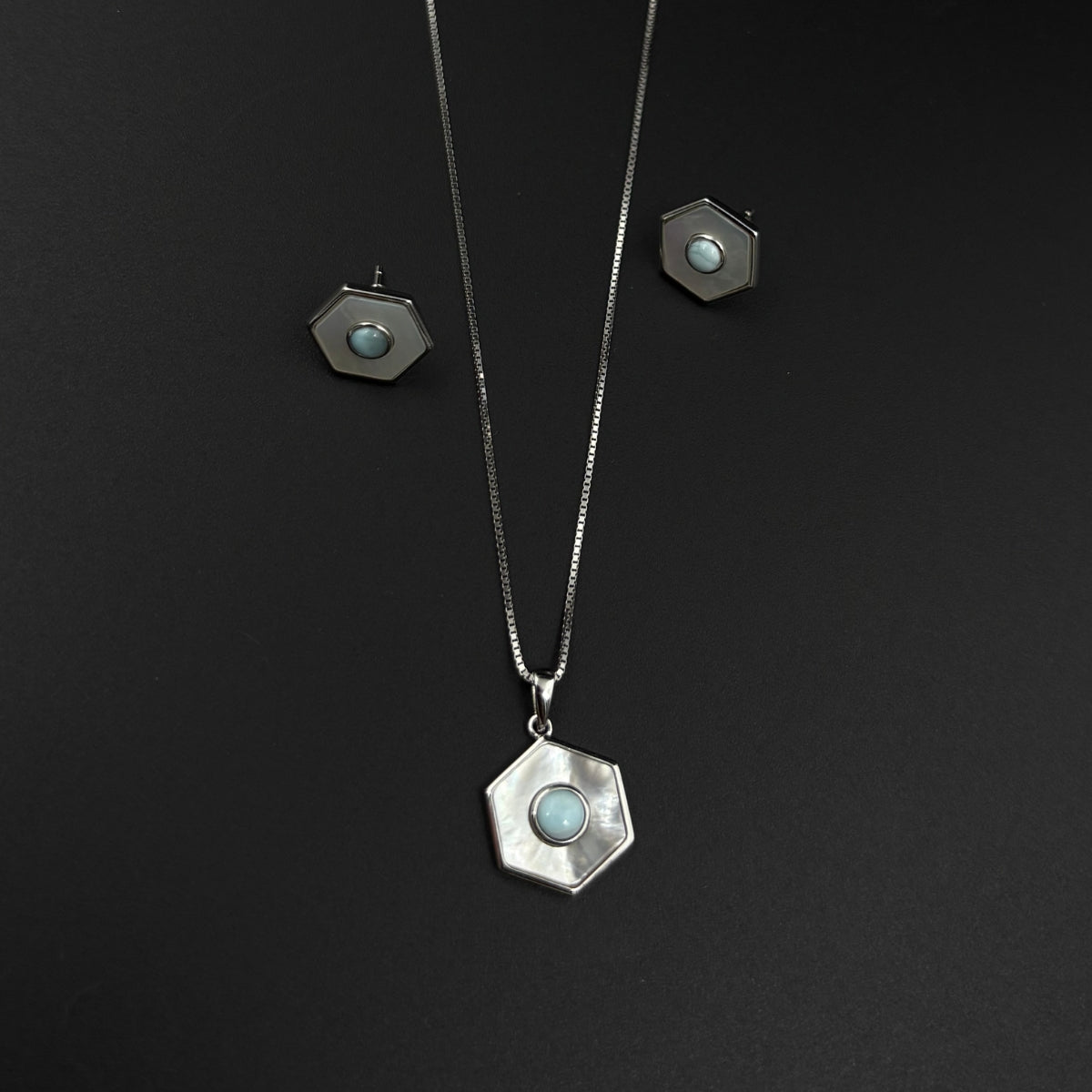 Aqua Hexa Silver Set | 925 Silver