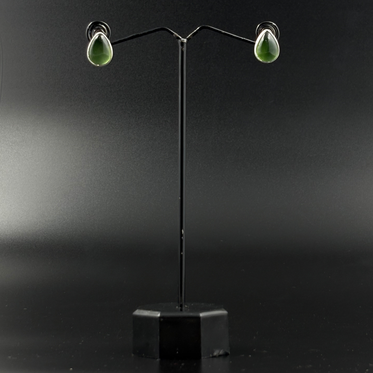 Green Teardrop Stone Stud Earrings | 925 Silver