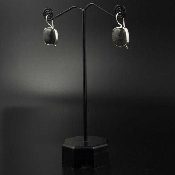 Black Stone Cushion Drop Earrings | 925 Silver