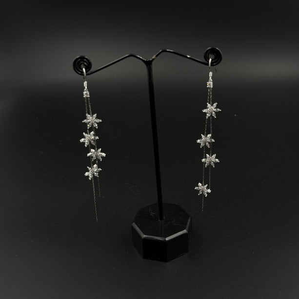 White Petal Cascade Earrings | 925 Silver