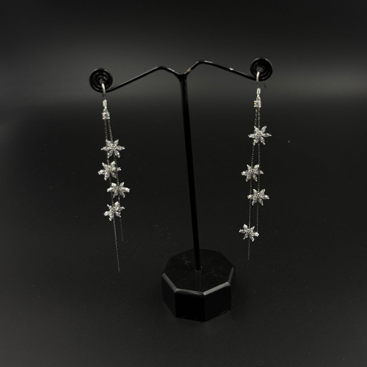 White Petal Cascade Earrings | 925 Silver