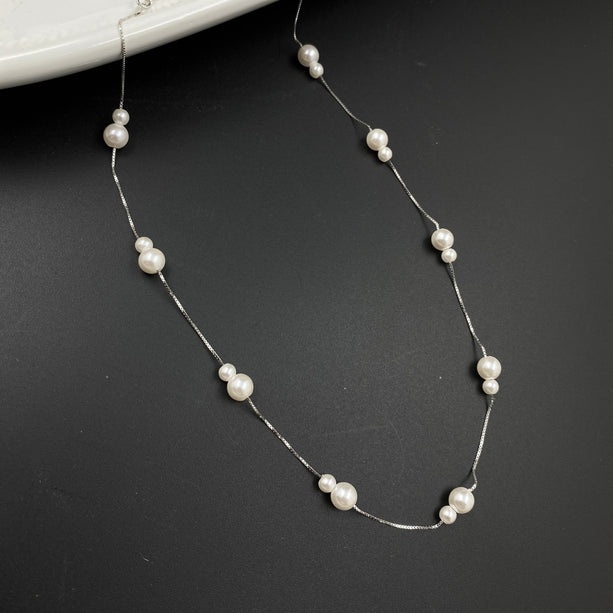 Lustre Line Delicate Pearl Necklace | 925 Silver