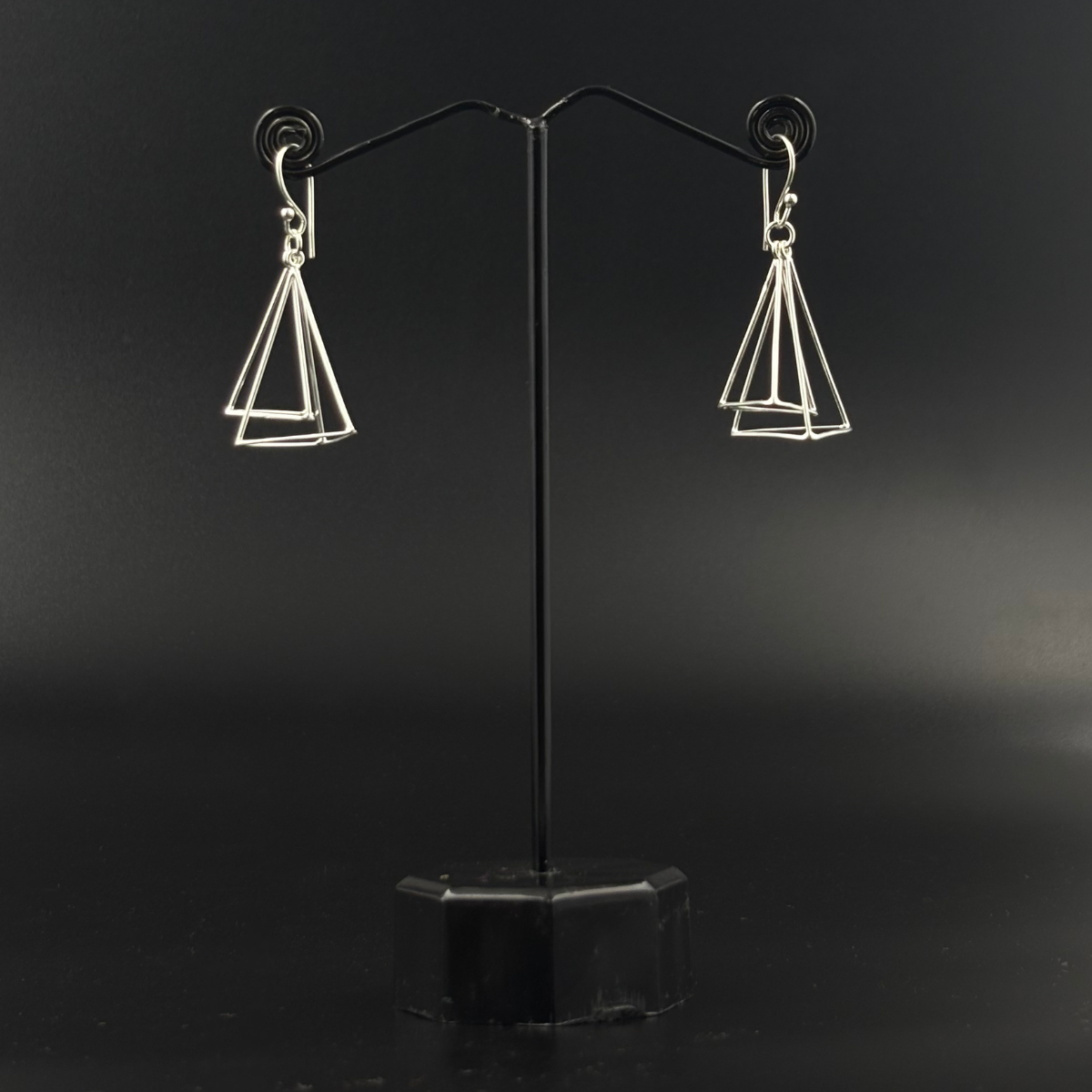 Silver Geometric Layered Drop Earrings | 925 Silver