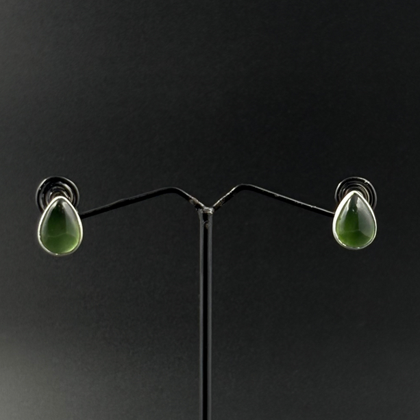 Green Teardrop Stone Stud Earrings | 925 Silver