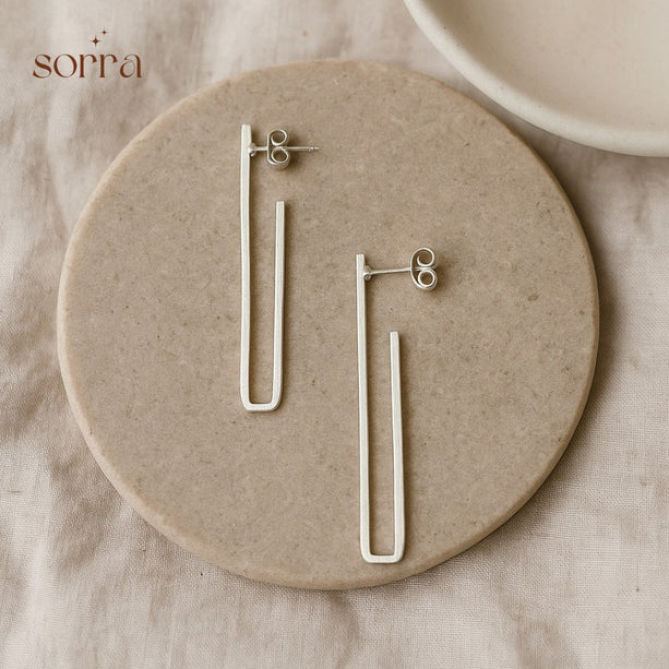 Silver Rectangle Drop Earrings | 925 Silver