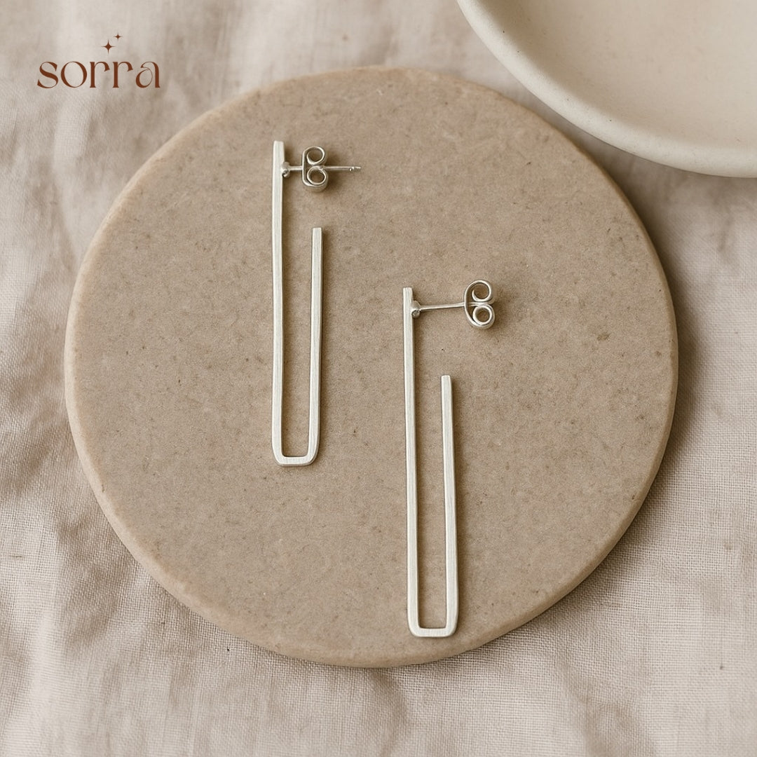 Silver Rectangle Drop Earrings | 925 Silver