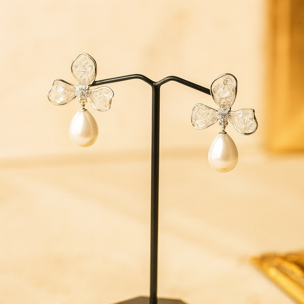 Blush Petal Pearls Earrings | 925 Silver