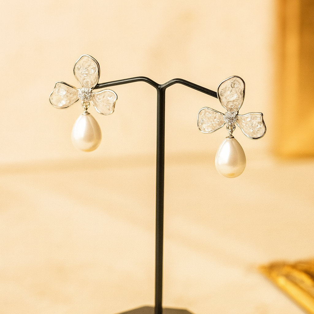 Blush Petal Pearls Earrings | 925 Silver