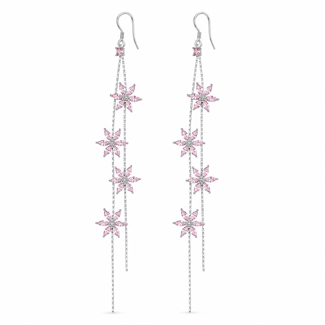 Pink Petal Cascade Earrings | 925 Silver