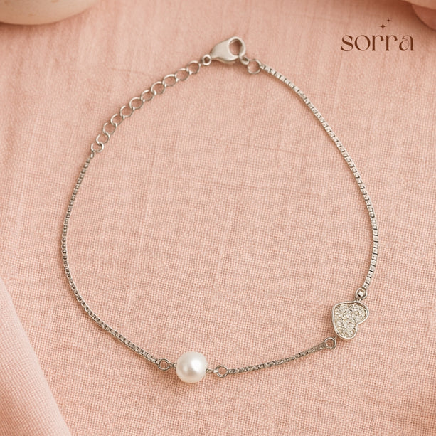 Pearl Promise Heart Chain Bracelet | 925 Silver