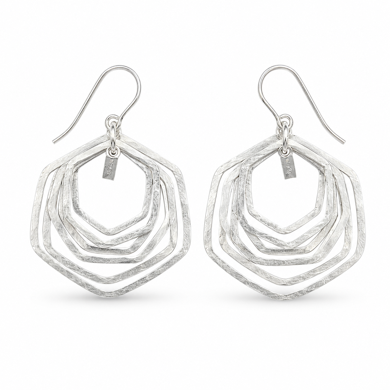Silver Multi-Layer Hex Drops | 925 Silver