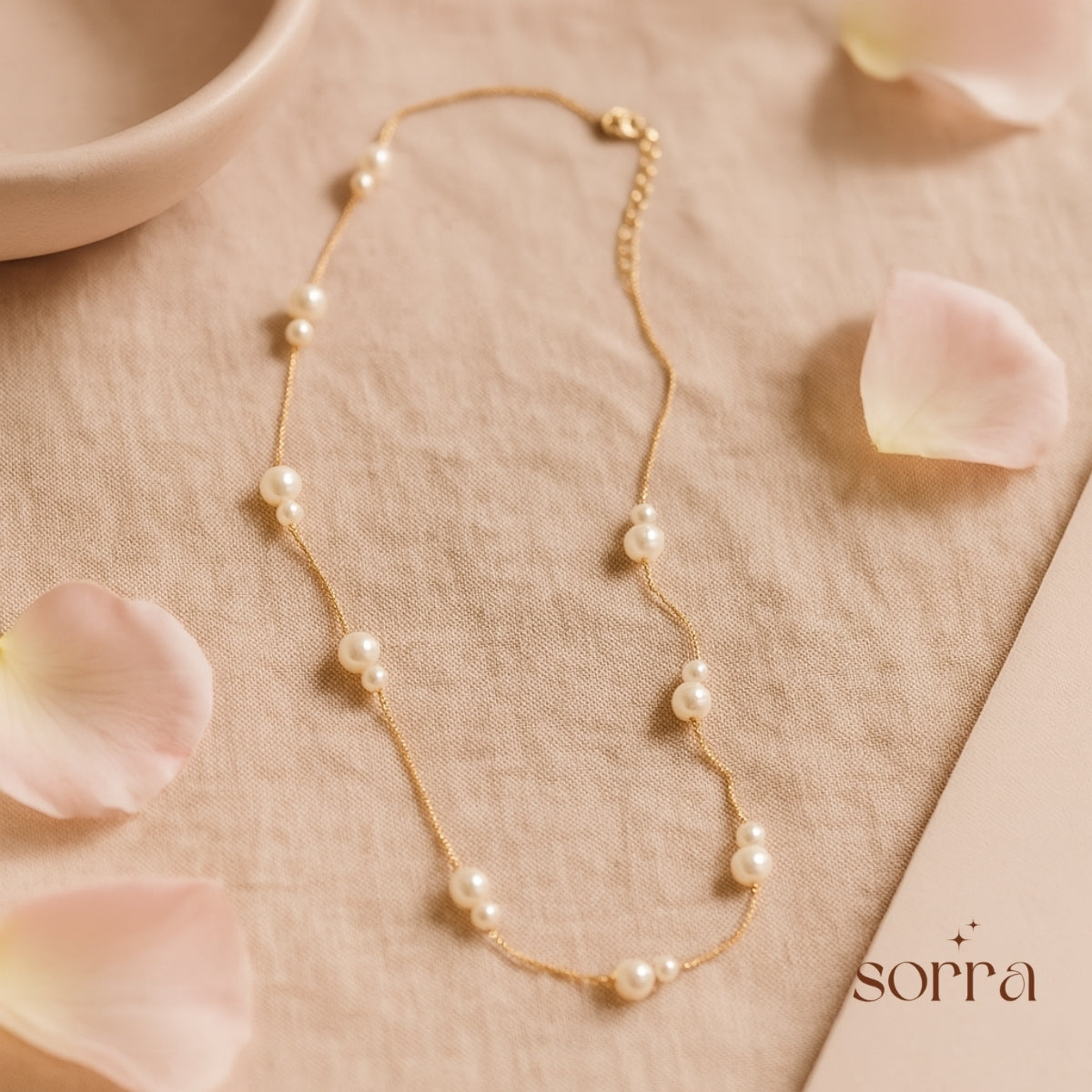 Rosé Line Delicate Pearl Necklace | 925 Silver