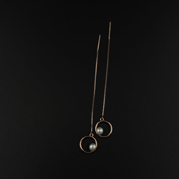 Pearl Orbit Threader Earrings | 925 Silver