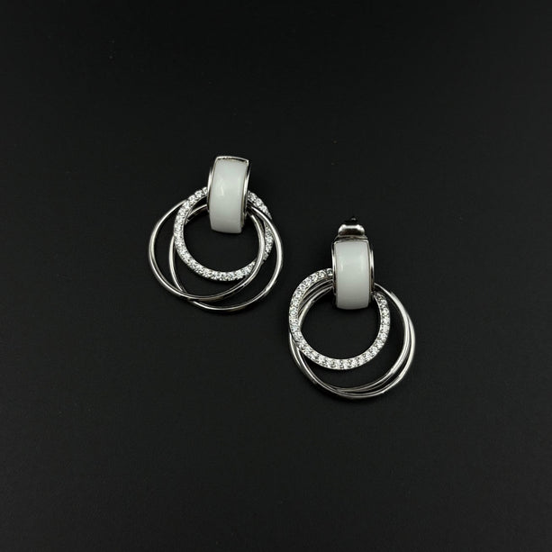 Ceramic Loop Sparkle Earrings | 925 Silver