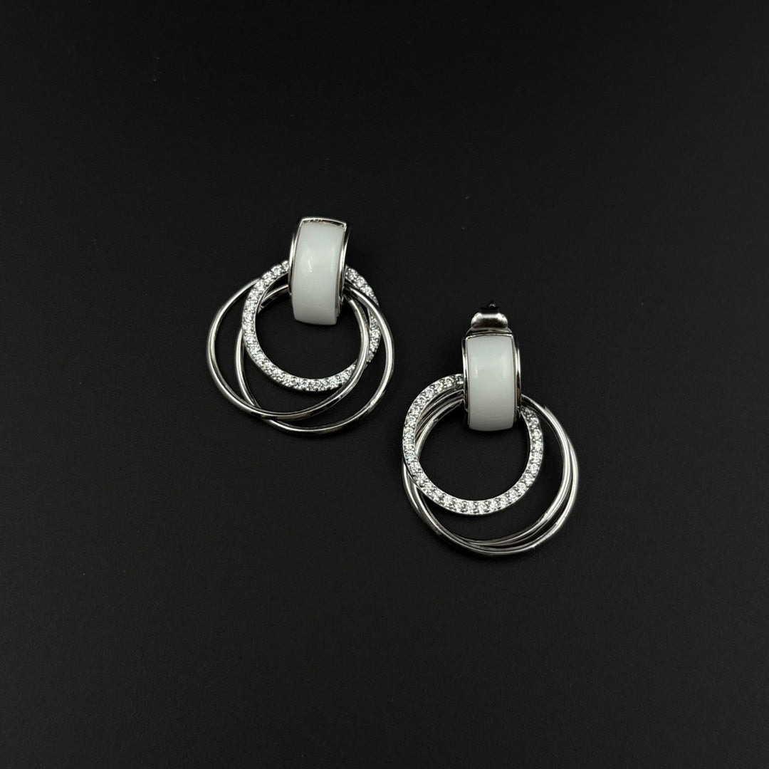 Ceramic Loop Sparkle Earrings | 925 Silver