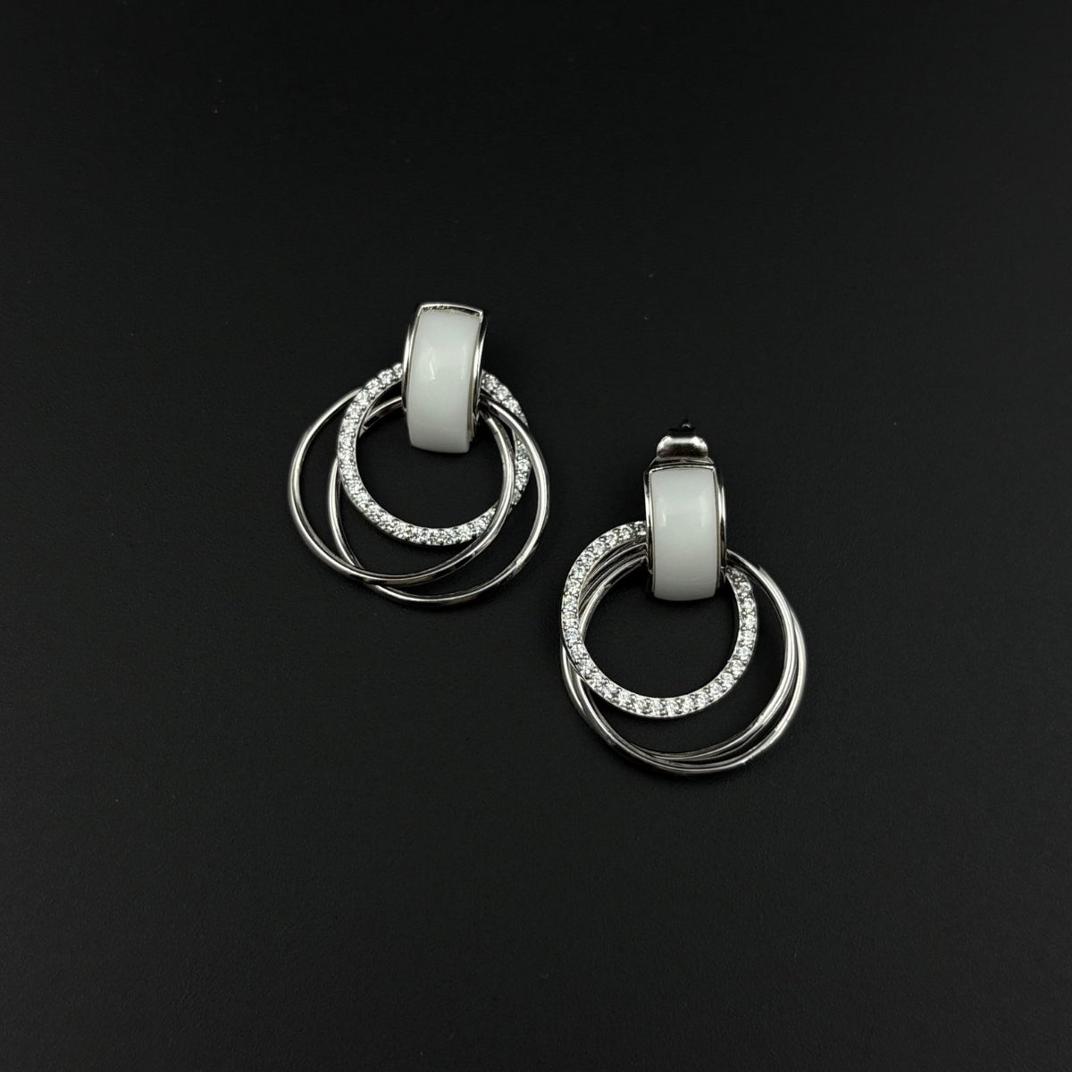 Ceramic Loop Sparkle Earrings | 925 Silver