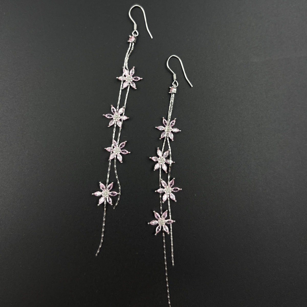 Pink Petal Cascade Earrings | 925 Silver