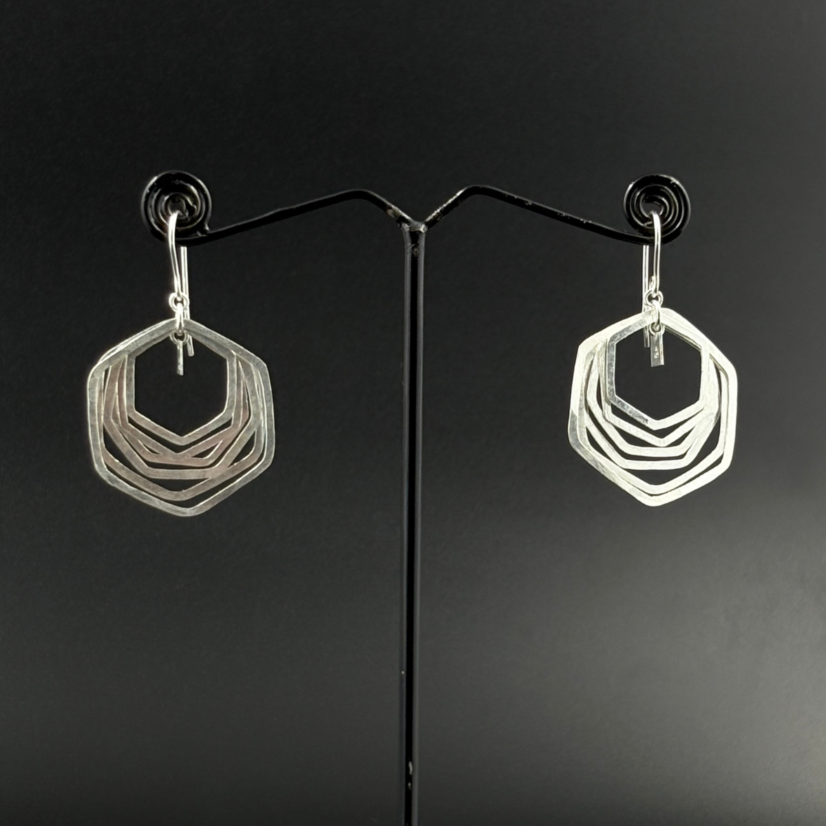 Silver Multi-Layer Hex Drops | 925 Silver
