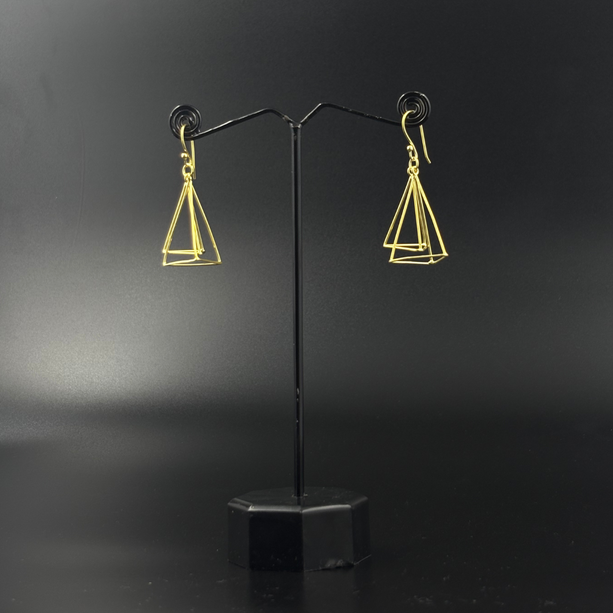 Golden Geometric Layered Drop Earrings | 925 Silver