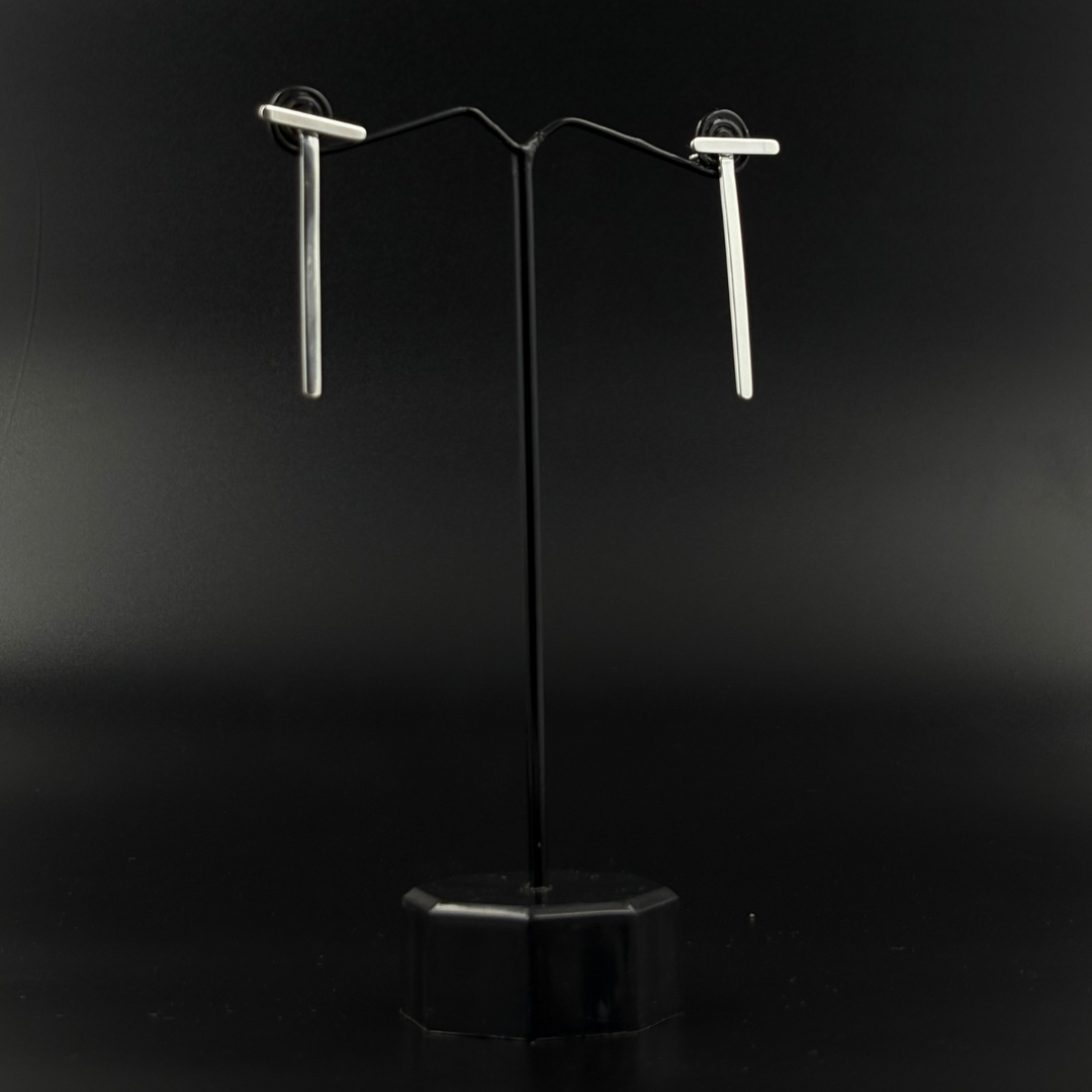 Minimal Silver Bar Drop Earrings | 925 Silver