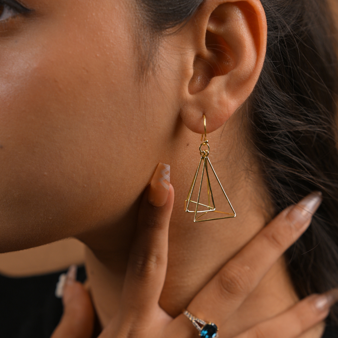 Golden Geometric Layered Drop Earrings | 925 Silver
