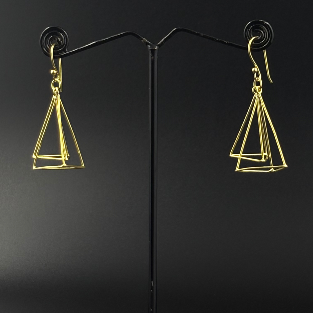 Golden Geometric Layered Drop Earrings | 925 Silver