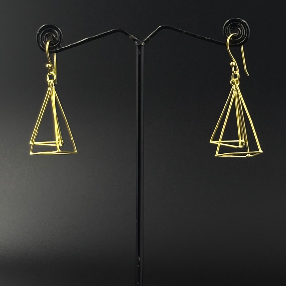 Golden Geometric Layered Drop Earrings | 925 Silver