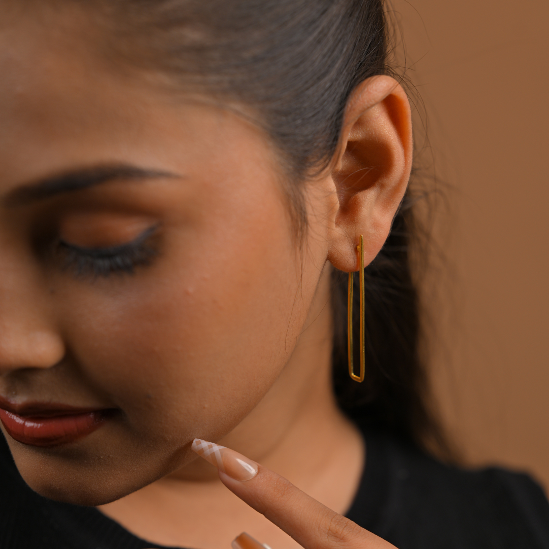 Golden Rectangle Drop Earing | 925 Silver