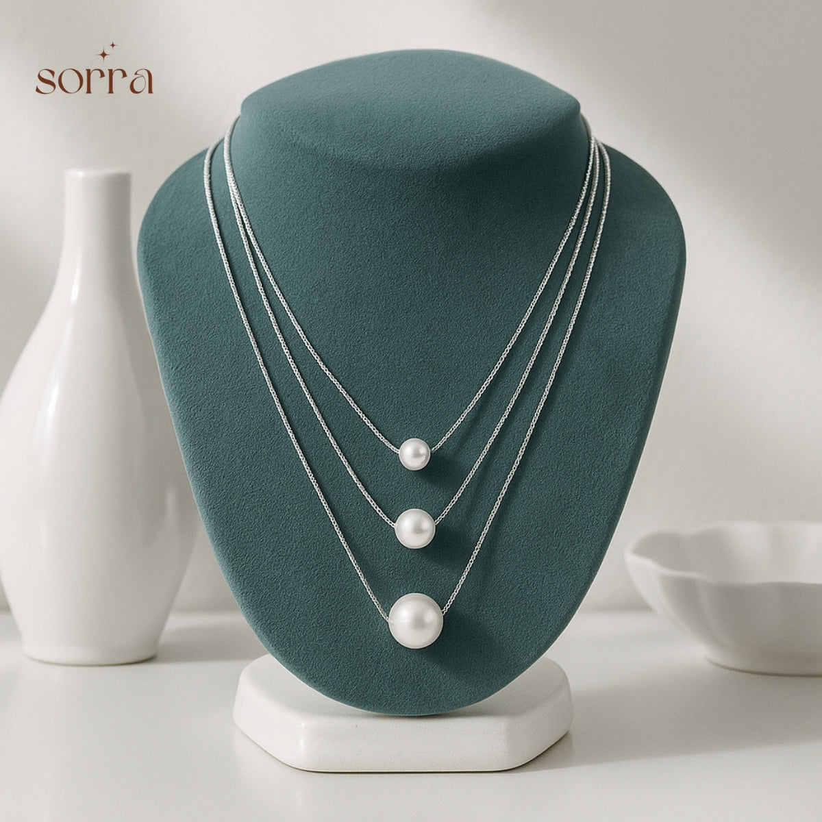 Trio Pearl Layered Necklace | 925 Silver
