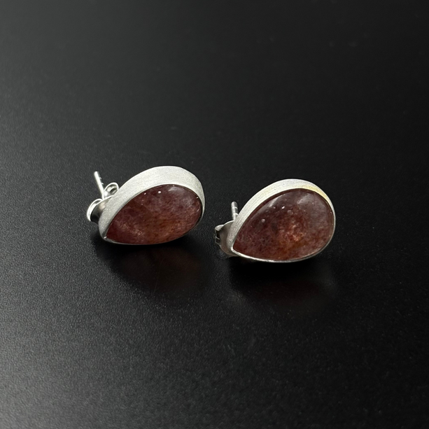 Pink STRAWBERRY Teardrop Stone Stud Earrings | 925 Silver