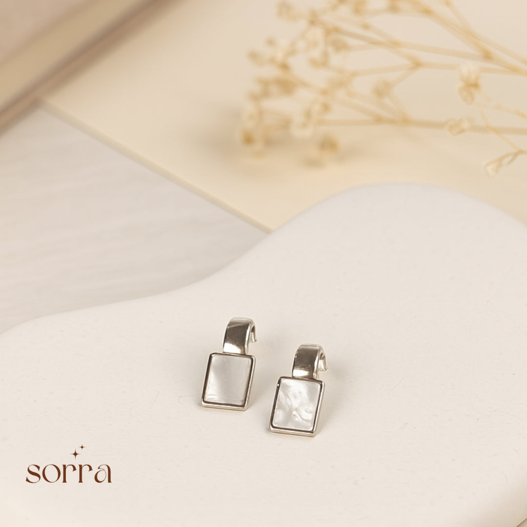 Lustrous Shell Bar Earrings | 925 Silver