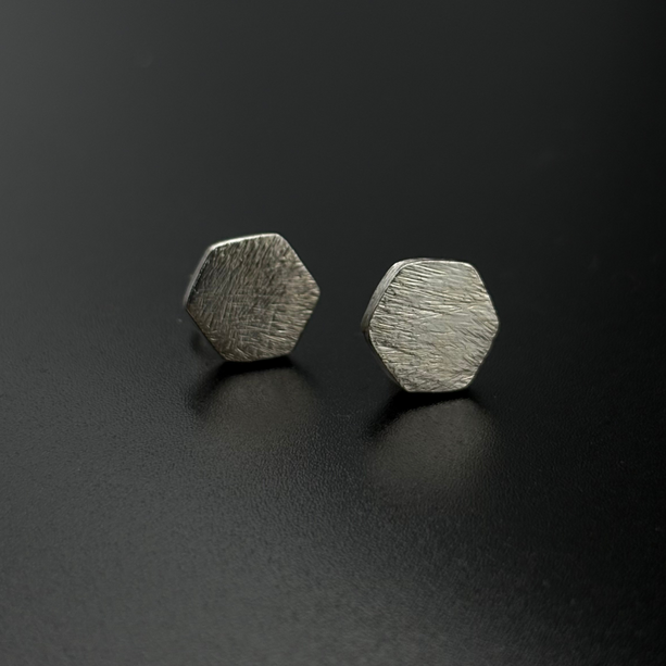 Brushed Hex Stud Earrings | 925 Silver