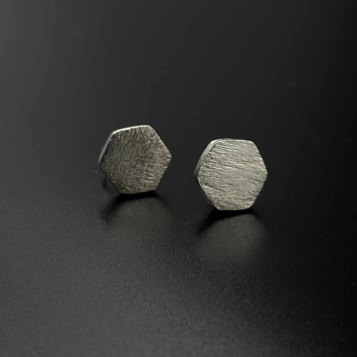 Brushed Hex Stud Earrings | 925 Silver