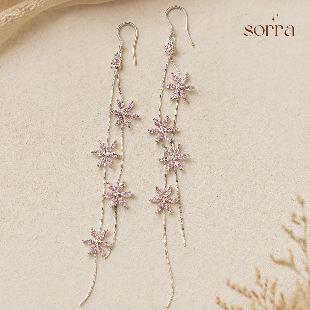 Pink Petal Cascade Earrings | 925 Silver