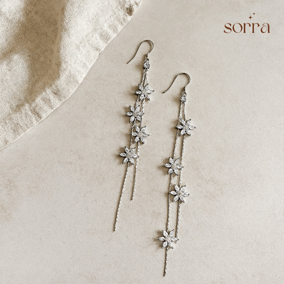 White Petal Cascade Earrings | 925 Silver